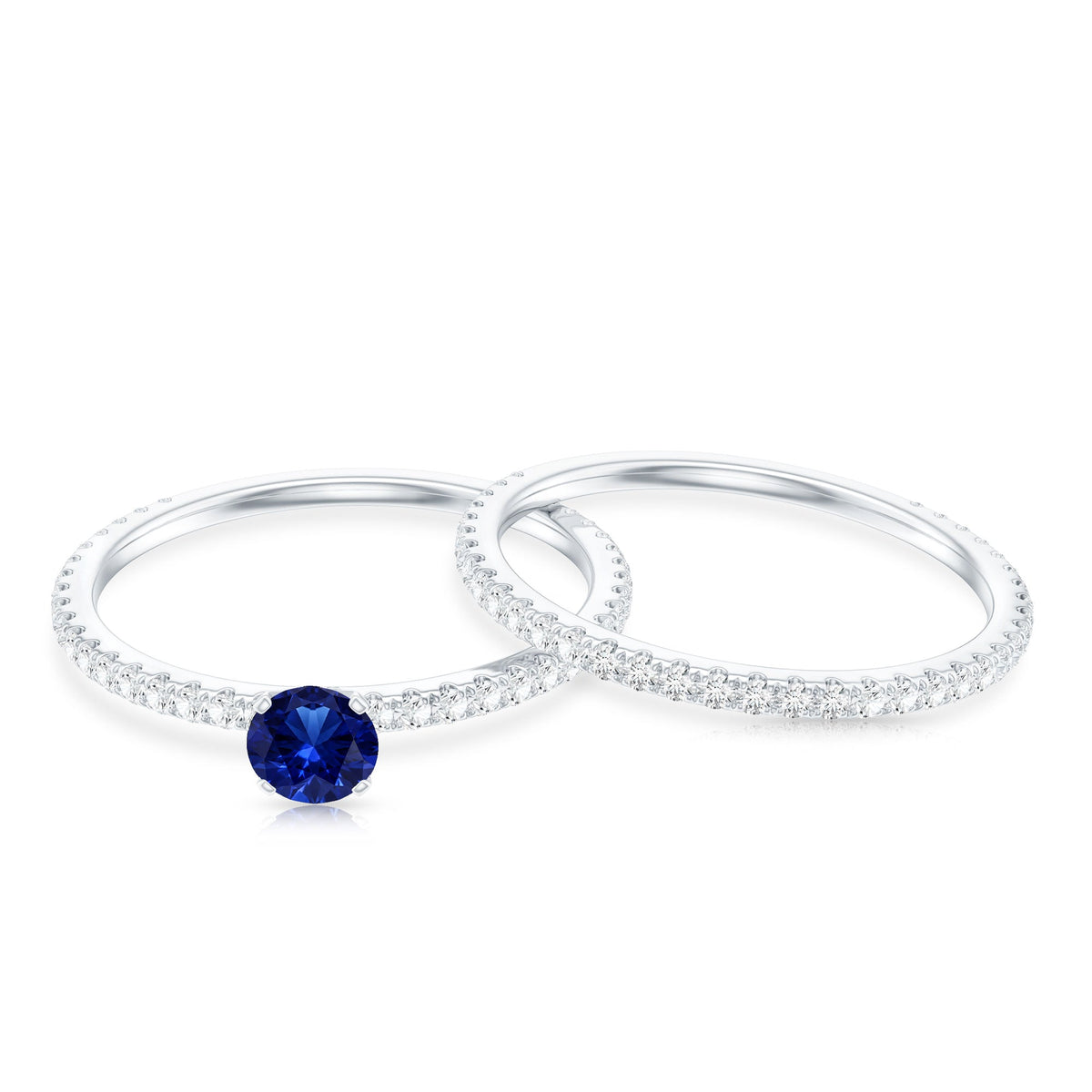 Certified 0.6 Carat Lab Grown Blue Sapphire Engagement Ring Set with Diamond