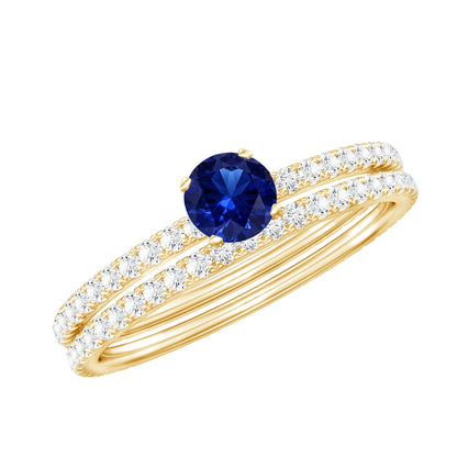 Certified 0.6 Carat Lab Grown Blue Sapphire Engagement Ring Set with Diamond