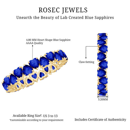 Certified Lab Grown Blue Sapphire Heart Eternity Band for Women