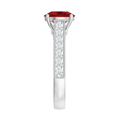 Created Ruby Solitaire Engagement Ring with Diamond