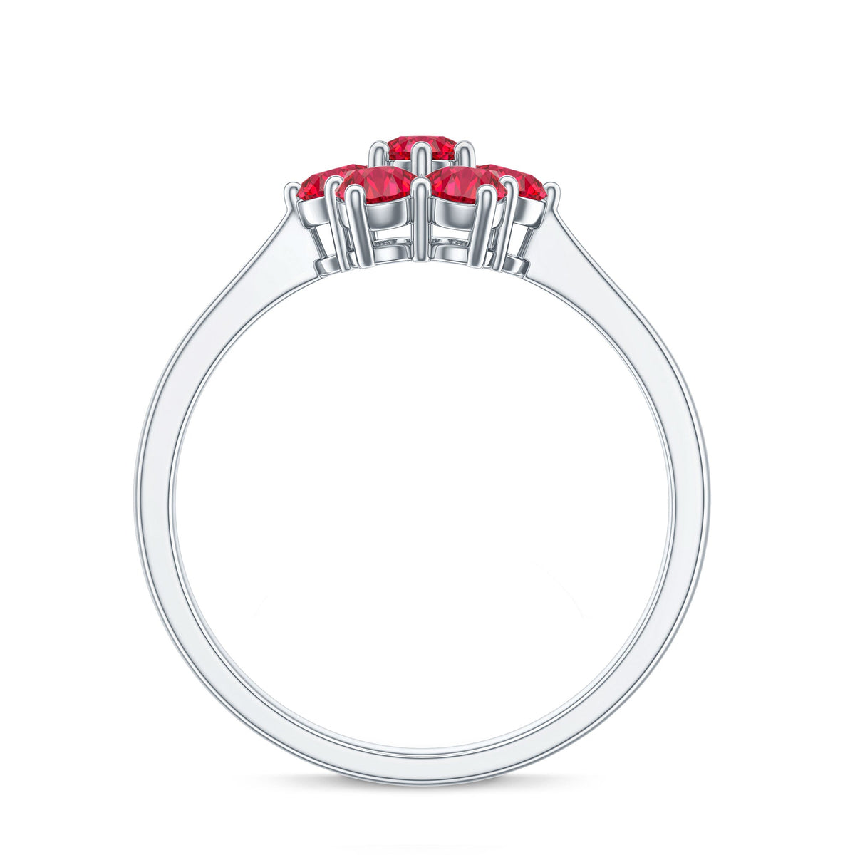 Certified Round Cut Lab Created Ruby Cluster Flower Ring