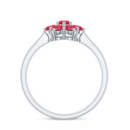 Certified Round Cut Lab Created Ruby Cluster Flower Ring