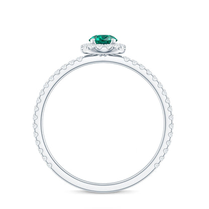 Certified Lab Grown Emerald Engagement Ring with Diamond Halo