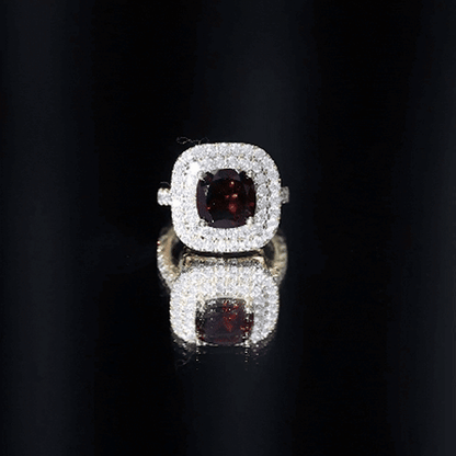 Natural Garnet Double Halo Engagement Ring with Moissanite