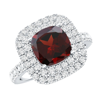 Natural Garnet Double Halo Engagement Ring with Moissanite