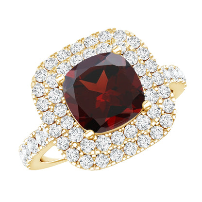 Natural Garnet Double Halo Engagement Ring with Moissanite