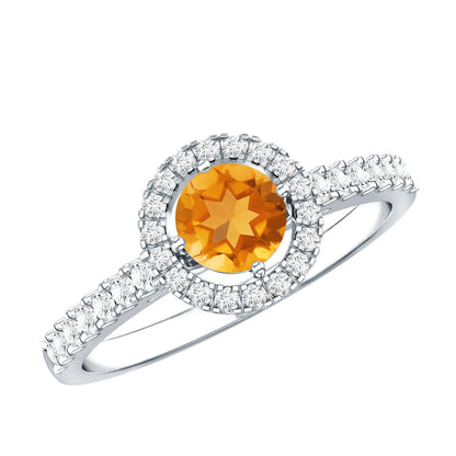 Minimalist Citrine Diamond Engagement Ring with Halo