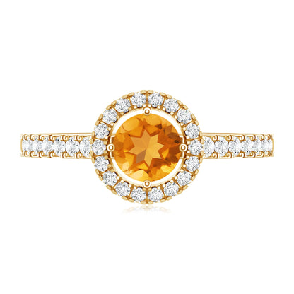 Minimalist Citrine Diamond Engagement Ring with Halo
