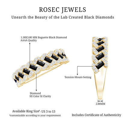 Certified Lab Grown Black and White Diamond Half Eternity Band Ring for Anniversary