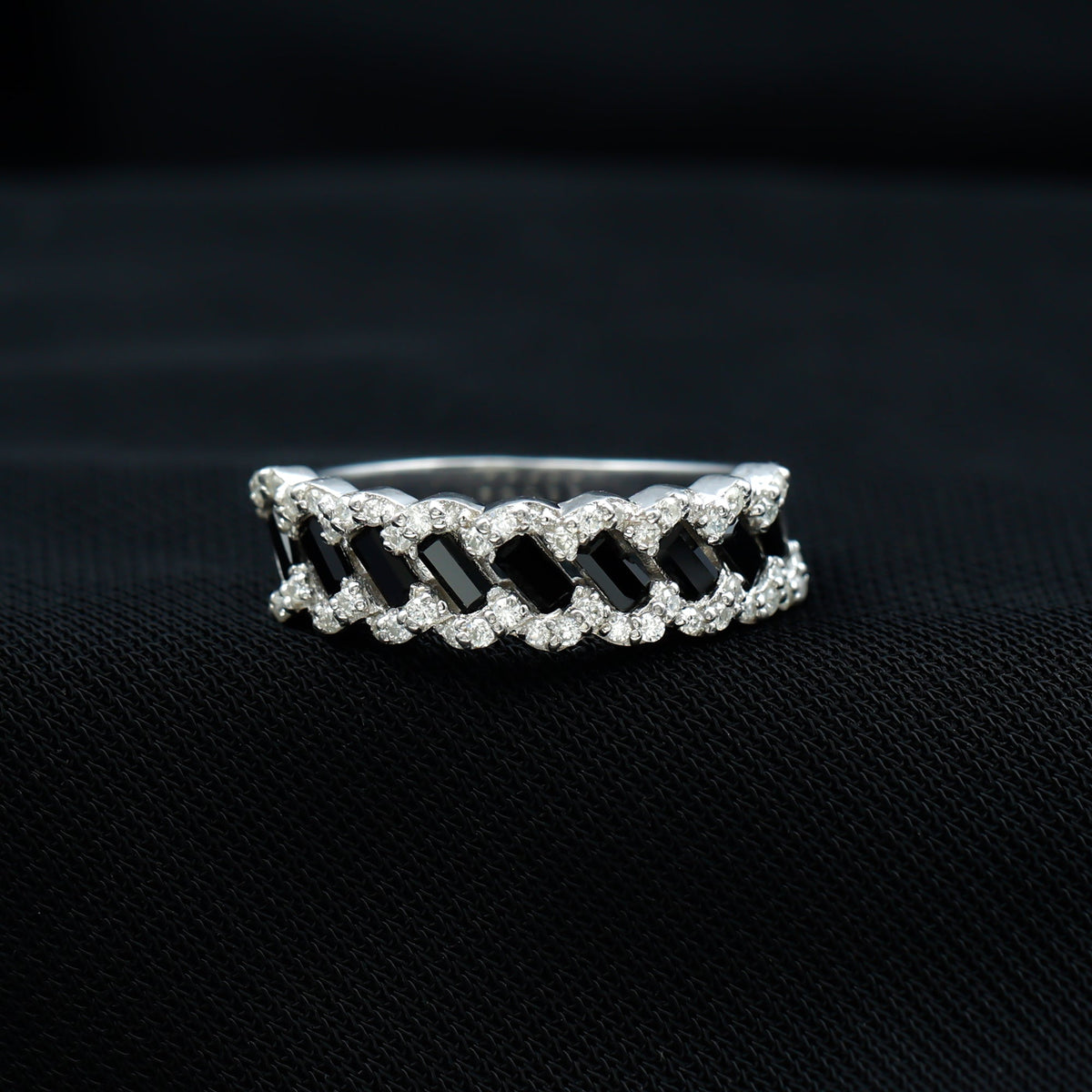 Certified Lab Grown Black and White Diamond Half Eternity Band Ring for Anniversary