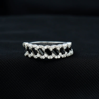 Certified Lab Grown Black and White Diamond Half Eternity Band Ring for Anniversary