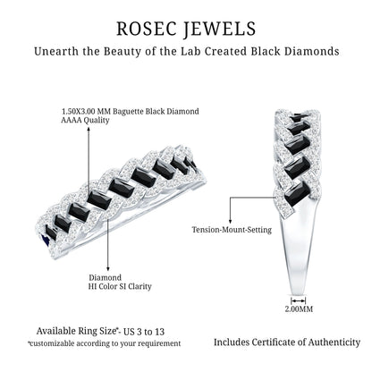 Certified Lab Grown Black and White Diamond Half Eternity Band Ring for Anniversary