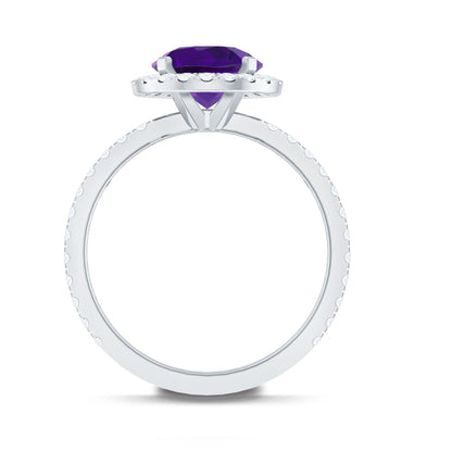 Certified Real 2 Carat Amethyst Engagement Ring with Moissanite Halo