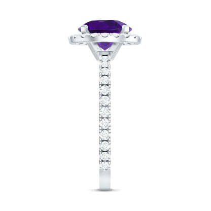 Certified Real 2 Carat Amethyst Engagement Ring with Moissanite Halo