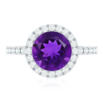Certified Real 2 Carat Amethyst Engagement Ring with Moissanite Halo