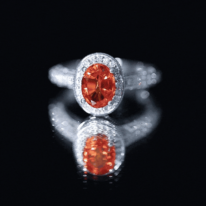 1.5 Carat Lab Grown Orange Sapphire Engagement Ring with Diamond Halo