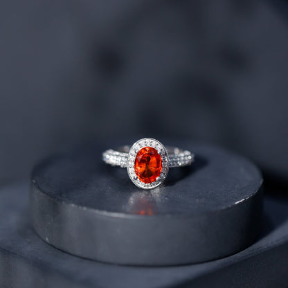 1.5 Carat Lab Grown Orange Sapphire Engagement Ring with Diamond Halo