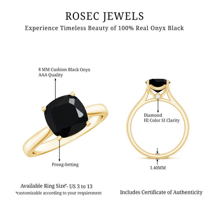2 Carat Cushion Cut Black Onyx Solitaire Engagement Ring