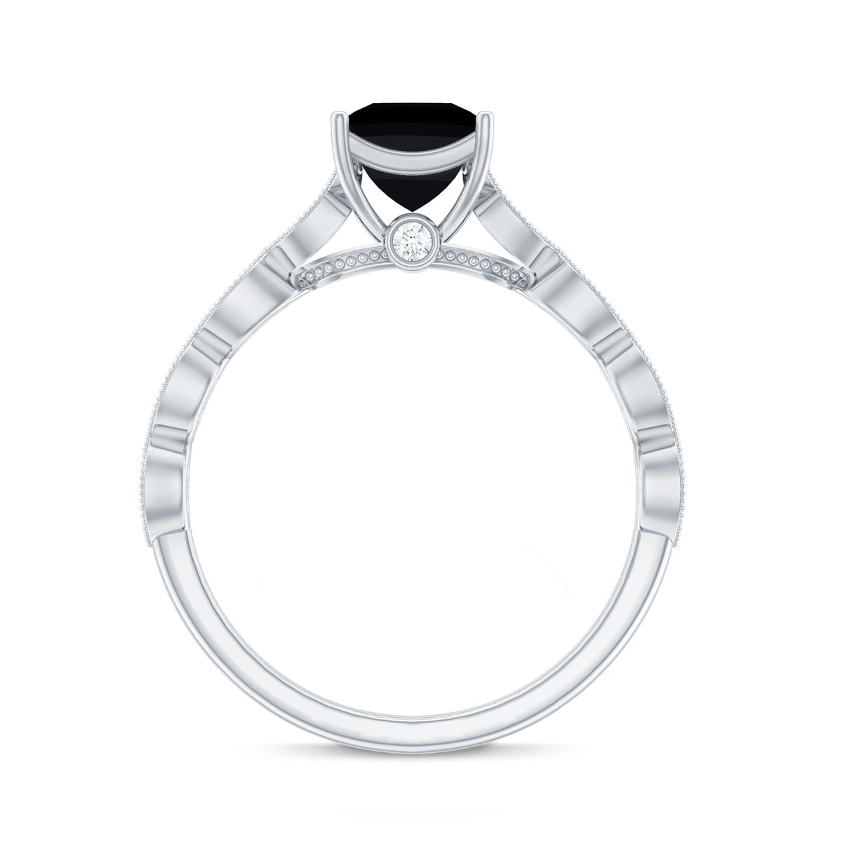 Princess Cut Black Onyx and Diamond Designer Engagement Ring