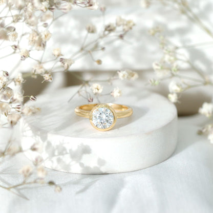Bezel Set Moissanite Solitaire Ring For Engagement