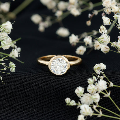 Bezel Set Moissanite Solitaire Ring For Engagement