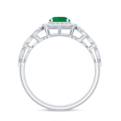 Vintage Looking Emerald Engagement Ring with Diamond Halo