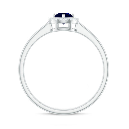 Dainty Blue Sapphire and Diamond Floating Halo Ring