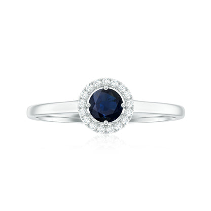 Dainty Blue Sapphire and Diamond Floating Halo Ring