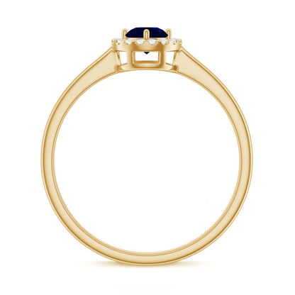 Dainty Blue Sapphire and Diamond Floating Halo Ring