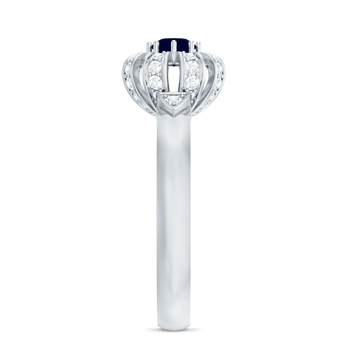 Real Blue Sapphire Flower Engagement Ring with Diamond