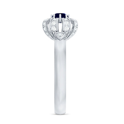 Real Blue Sapphire Flower Engagement Ring with Diamond