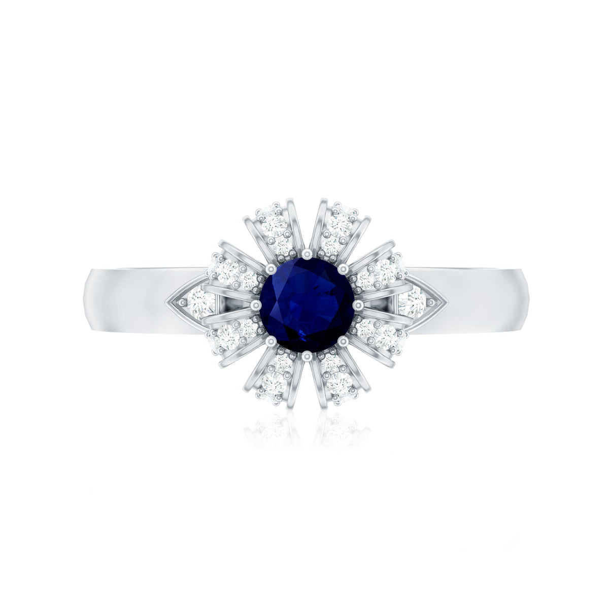 Real Blue Sapphire Flower Engagement Ring with Diamond