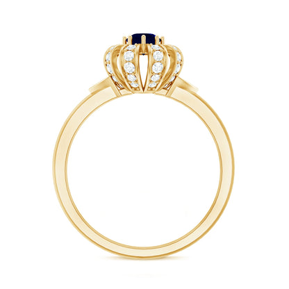 Real Blue Sapphire Flower Engagement Ring with Diamond