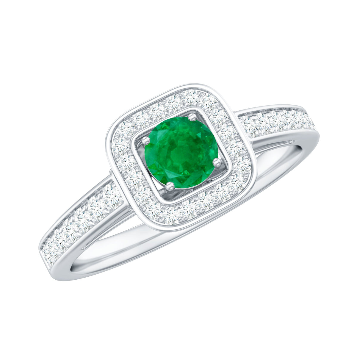 Real Half Carat Emerald Engagement Ring with Diamond Halo