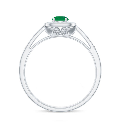 Real Half Carat Emerald Engagement Ring with Diamond Halo