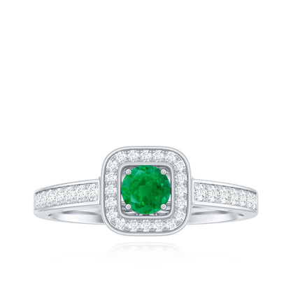 Real Half Carat Emerald Engagement Ring with Diamond Halo