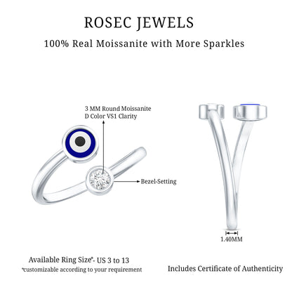 Bezel Set Moissanite and Enameled Evil Eye Ring