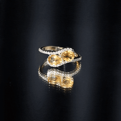 Pear Shape Citrine Two Stone Engagement Ring with Diamond