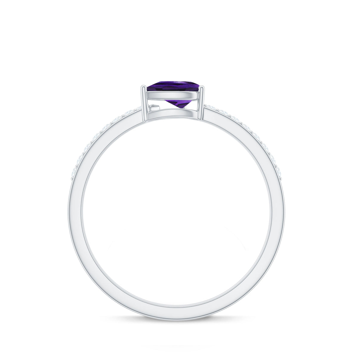 Natural 1 Carat Pear Shaped Amethyst Engagement Ring with Diamond