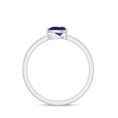 Natural 1 Carat Pear Shaped Amethyst Engagement Ring with Diamond