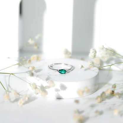 4X8 MM Marquise Lab Grown Emerald East West Promise Ring