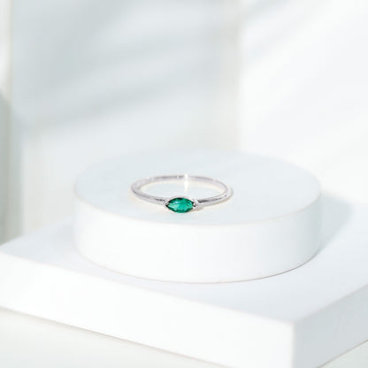 4X8 MM Marquise Lab Grown Emerald East West Promise Ring