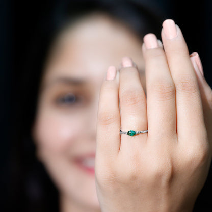 4X8 MM Marquise Lab Grown Emerald East West Promise Ring