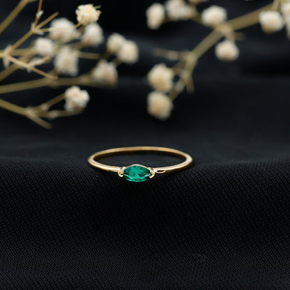 4X8 MM Marquise Lab Grown Emerald East West Promise Ring