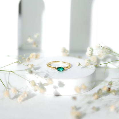 4X8 MM Marquise Lab Grown Emerald East West Promise Ring
