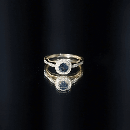 0.6 Carat London Blue topaz Vintage Inspired Ring with Diamond Halo