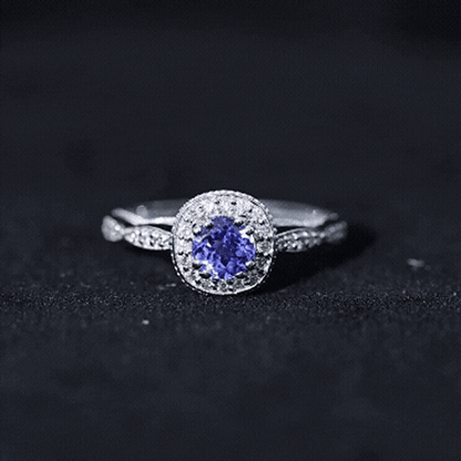 Vintage Style Tanzanite Engagement Ring with Diamond Halo for Women