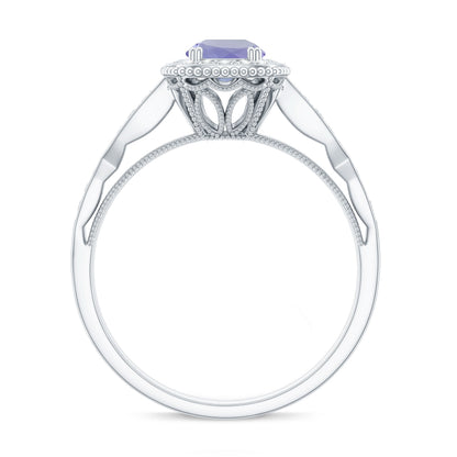 Vintage Style Tanzanite Engagement Ring with Diamond Halo for Women