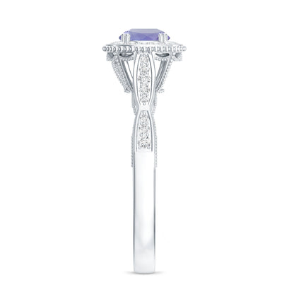Vintage Style Tanzanite Engagement Ring with Diamond Halo for Women