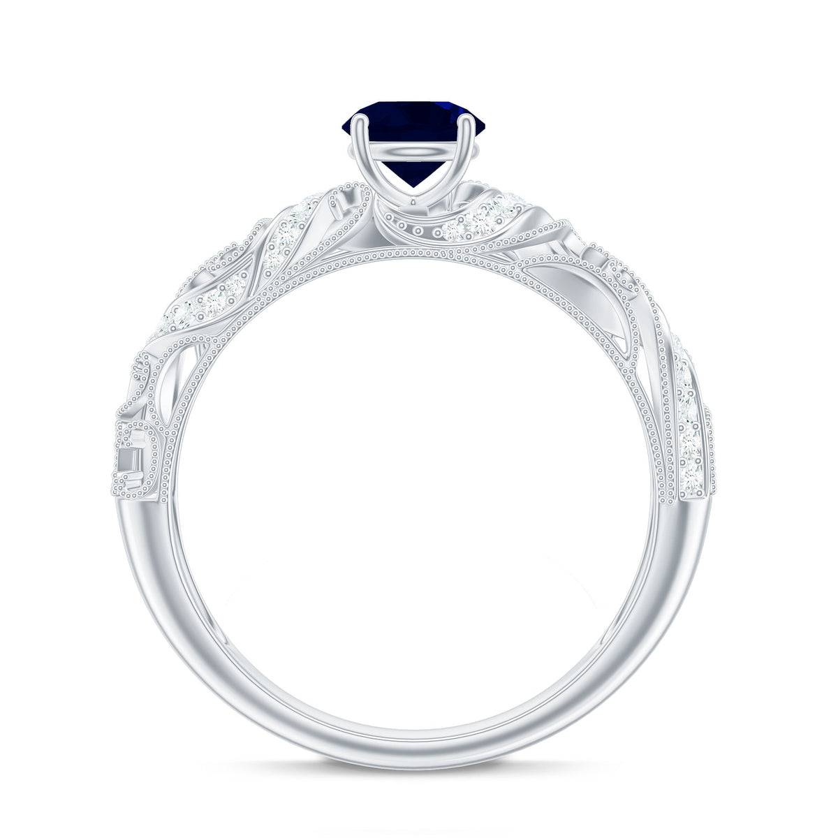 Certified 0.9 Carat Real Blue Sapphire and Diamond Vintage Looking Engagement Ring